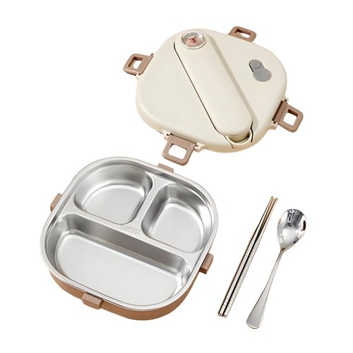 Ausenzup Stainless Steel Bento Box, 800ml Leakproof Lunch Box, Easy To Open And Close, Food Storage Container For Outings, Picnics, And Travels (3 Compartments)