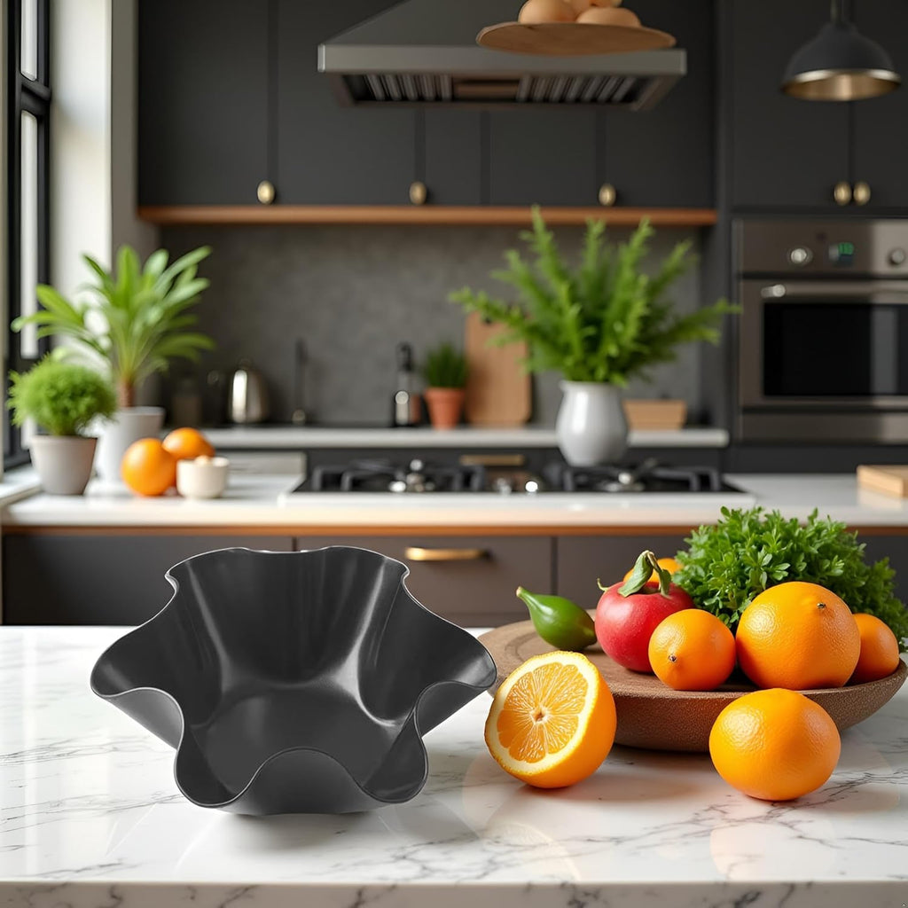 Skiennix Non-Stick Baking Bowls - 2 Pcs Carbon Steel Tortilla Bowl Maker | Black Dinnerware Set