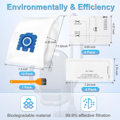 Miele Airclean Dust Bags - Upgraded 3D Replacement for Classic C1, Complete C1-C3, S2-S8 Series