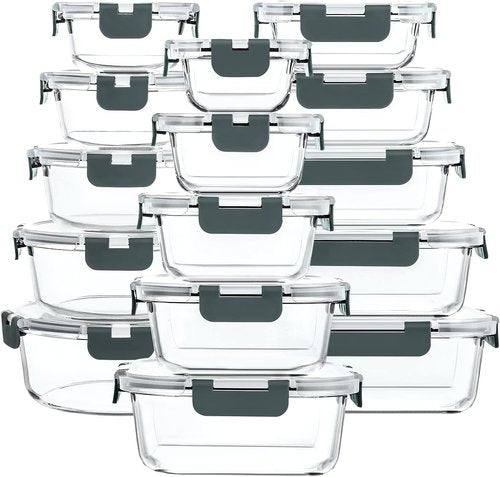 M MCIRCO Glass Food Storage Containers - 30-Piece Airtight Meal Prep Set | Snap Locking Lids, Microwave & Oven Safe