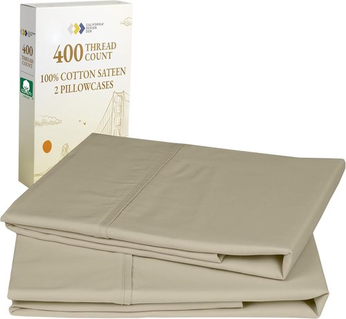California Design Den King Pillowcase Set - 400 Thread Count, 100% Cotton, Soft & Breathable - Beige