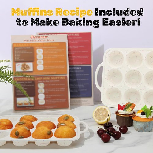 Datunsu Silicone Muffin Pan, Metal Reinforced Frame Regular Size 2.8 Inch Cupcake Pan with Handle 12 Cups Nonstick Muffin Tray for Baking BPA Free 1 Pack Confetti