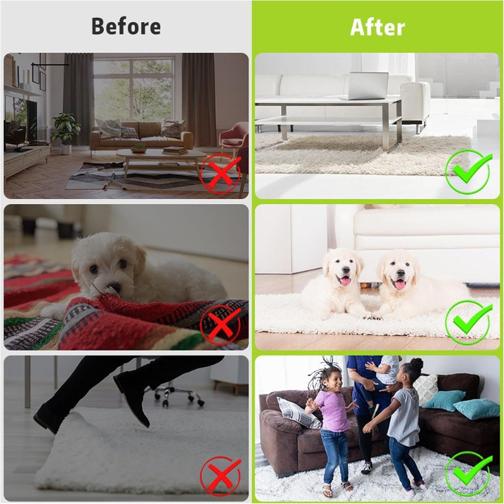 Skiennix Rug Corner Grippers - 12 Pcs Double-Sided Carpet Stickers | No Damage Anti-Slip Fasteners for Hardwood & Tile Floors