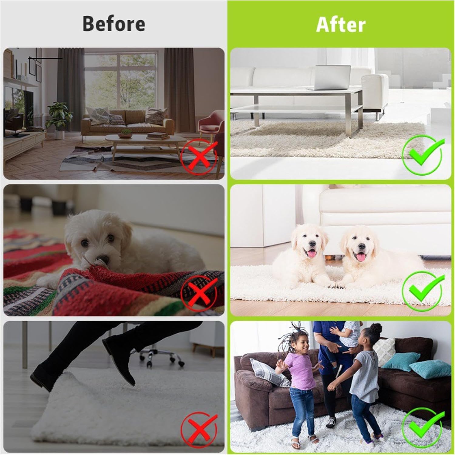 Skiennix Rug Corner Grippers - 12 Pcs Double-Sided Carpet Stickers | No Damage Anti-Slip Fasteners for Hardwood & Tile Floors