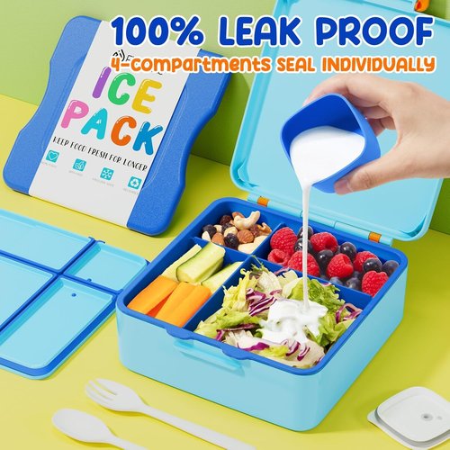 Fimibuke Chill Bento Box - Leak Proof Toddler Lunch Box with Ice Pack | BPA Free, 4 Compartments, Utensils Included