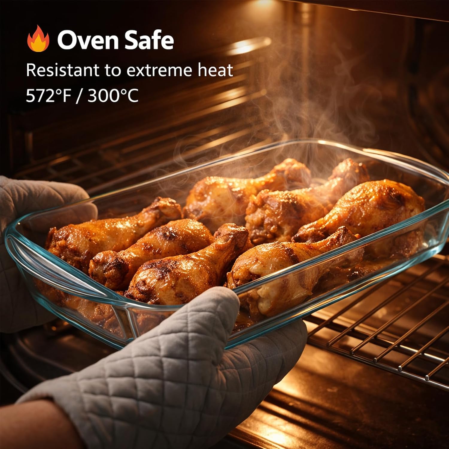 Ums 2-Qt Glass Baking Dish - Borosilicate Casserole Dish with Lid | Oven, Microwave & Dishwasher Safe (13" x 7.5" x 2.4")