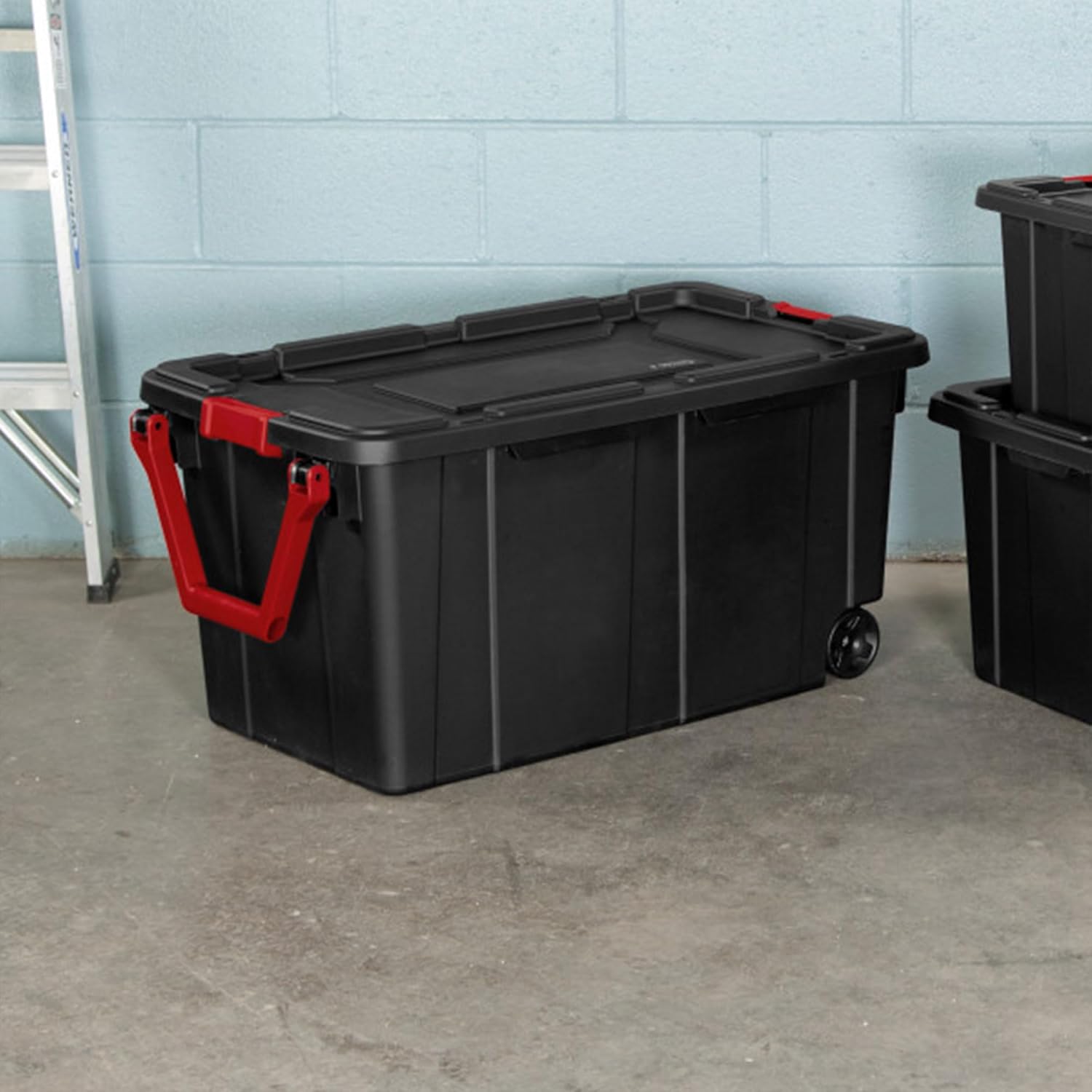 Sterilite Wheeled Tote - Durable 40 Gallon Storage Container - Black Color for Easy Organization