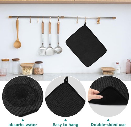 GeeRic Microfiber Dish Drying Mat - Super Absorbent & Reversible Kitchen Pad | 12x16 Inch Black