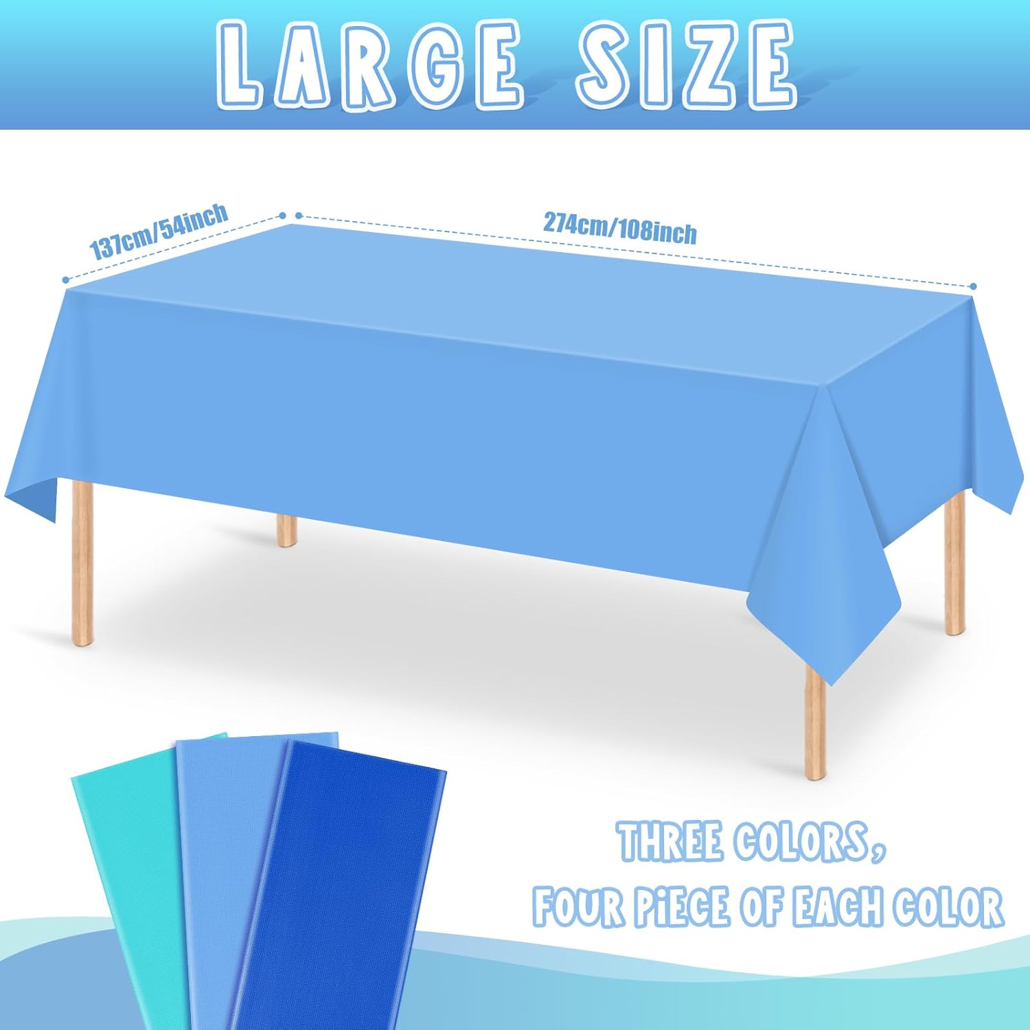 Ocean Theme Tablecloths by [Brand Name] - 12 Pcs Disposable Light Blue Rectangle Covers | Perfect for Beach Parties, 54 x 108 Inch