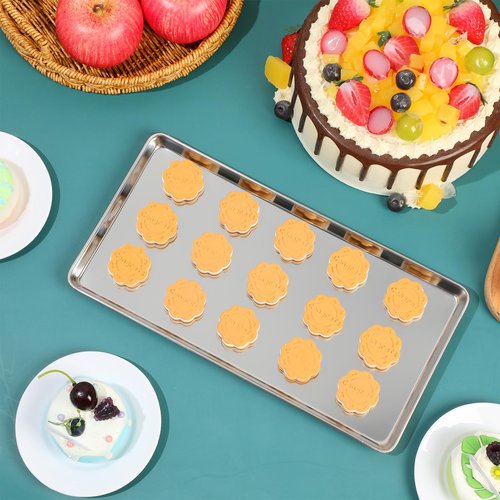 Mimorou 12 Pcs Baking Sheet Stainless Steel Cookie Sheet Small Metal Pans Professional Rectangle Oven Trays Kitchen Baking Cooking Oven and Toaster, Dishwasher Safe(13.7 x 9.8 Inches)