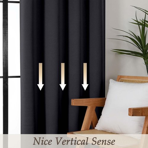 Gwine Black Blackout Curtains for Bedroom 84 inches Long 2 Panels Set, Solid Noise Reducing Thermal Insulated Blackout Curtains for Living Room with Rod Pocket, Each 40" Wx84 L