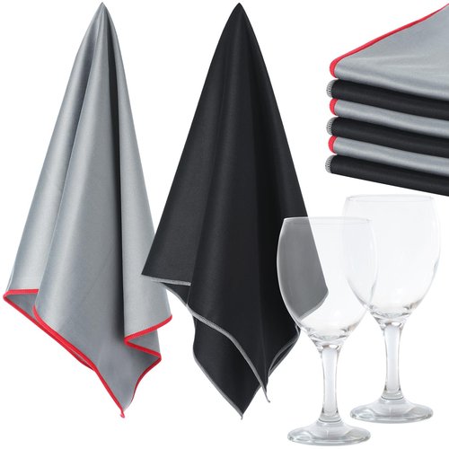 VitalCozy 6 Pcs Wine Glass Polishing Cloths Large Microfiber Cleaning Cloths 25 x 20 Inch Lintless Towels for Drying Wine Glasses Cleaning Window Stemware Dishes Glassware (Black, Gray)