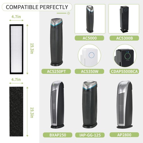 Nisreen FLT5250PT Replacement Filter Compatible with Germ-Guardian Air Purifier AC5250PT, AC5000E, AC5300B, AC5350W, AC5350B, CDAP5500 and More, 2 HEPA and 6 Pre-Filter