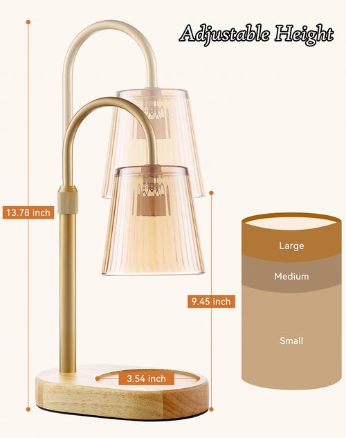 Adjustable Candle Warmer Lamp with Timer - Electric Light Wax Warming Dimmable Flameless Top Melter Heater Melting Heating Height Small Jar Candles Gifts Women Mom Birthday Home Desk Modern Decor