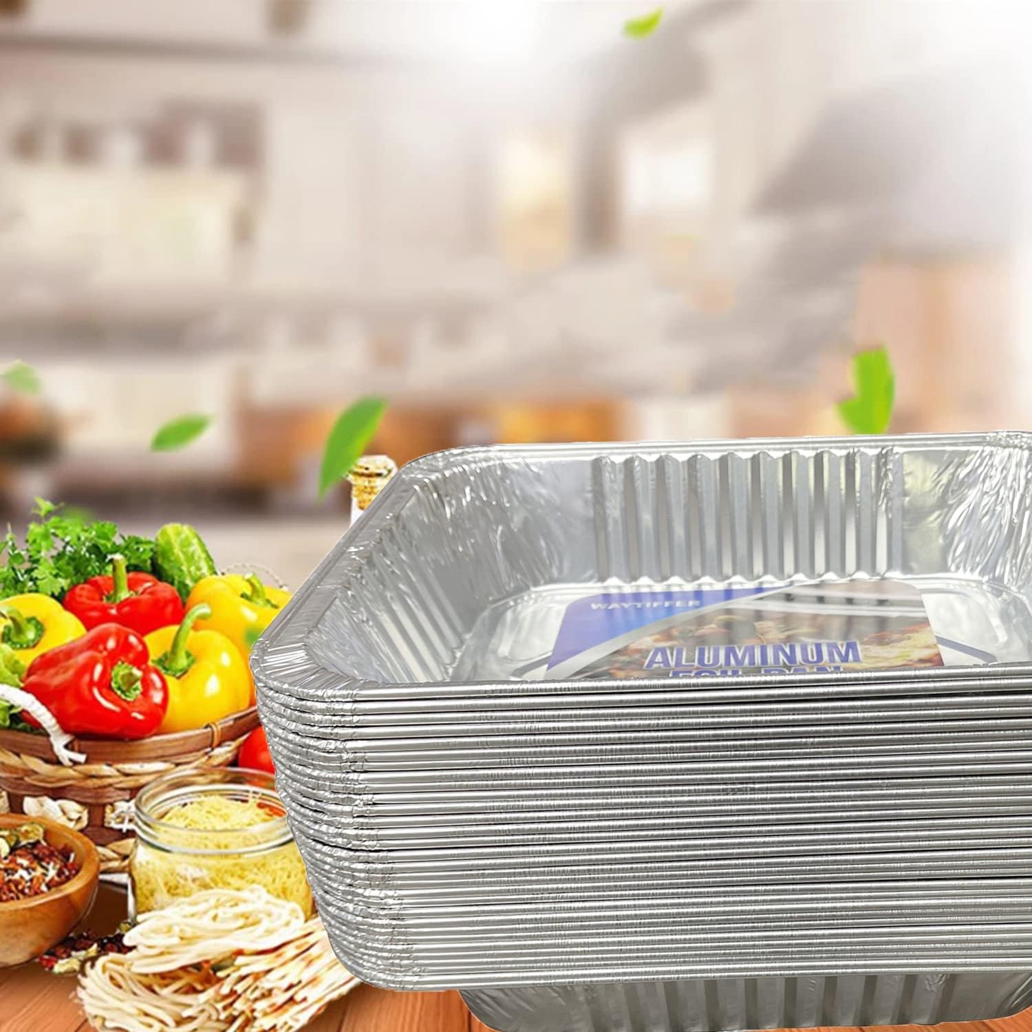 Waytiffer Aluminum Pans - 9x13 Disposable Foil Pans (10 Pack) | Extra Thick Deep Steam Table Pans for Baking & Roasting