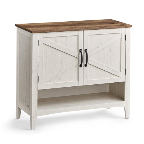 VASAGLE LIRY Collection - Shoe Cabinet, 3-Tier Storage Organizer, Shoe Shelf, Farmhouse Freestanding Cabinet, Height-Adjustable Shelf, 13.8 x 31.5 x 27.6 Inches, Rustic White ULBC038W01