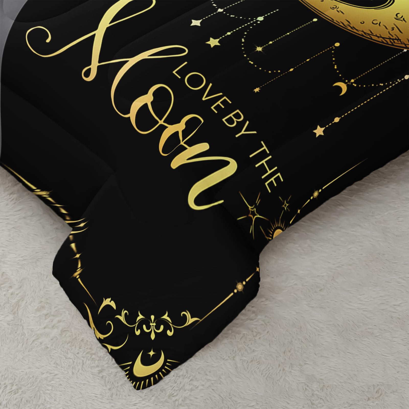 Ntlfup Moon and Sun Bedding Set Queen Size， Boho Style 3pcs Bedding Set, Grey and Black Comforter Home Decoration