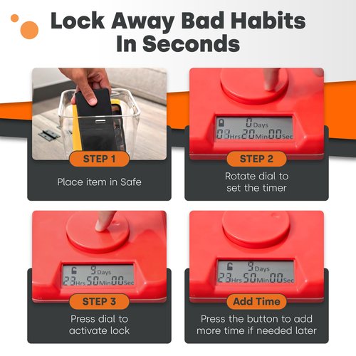 Kitchen Safe Time Locking Container (Medium), Timed Lock Box for Cell Phones, Snacks, and other unwanted temptations (White Lid + 5.5” Clear Base)