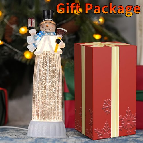Christmas Decorations Indoor, 12" Snowman Snow Globe with Music and Timer, Christmas Table Decorations Lighted Snowman for Mantel Fireplace Tabletop
