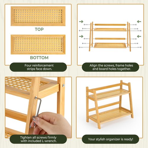 ANBOXIT Rattan-Look Matcha Station Organizer, Countertop Bamboo Tea & Coffee Accessories Station Organizer, 2 Tier Mug Holder Display Stand for Kitchen Condiment, Home, Office
