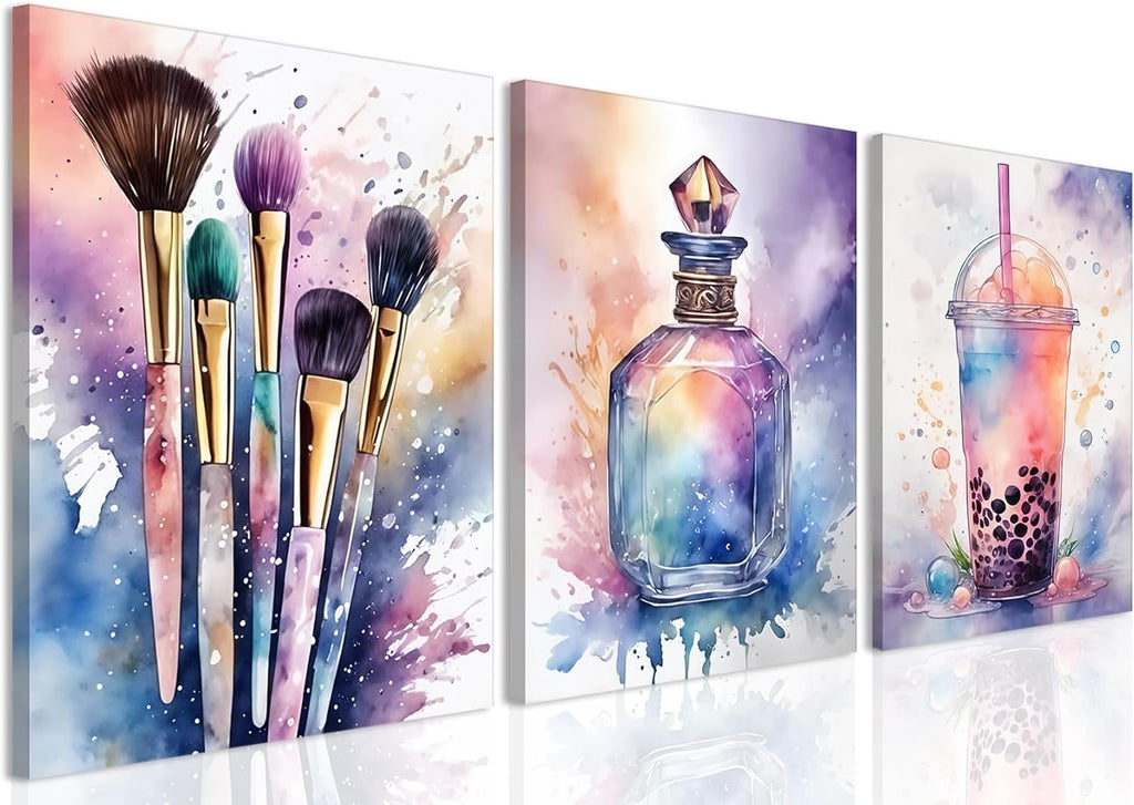 Skiennix Framed Wall Art Set | Colorful Fashion Makeup & Perfume Prints | 12x16 Inch Aesthetic Decor