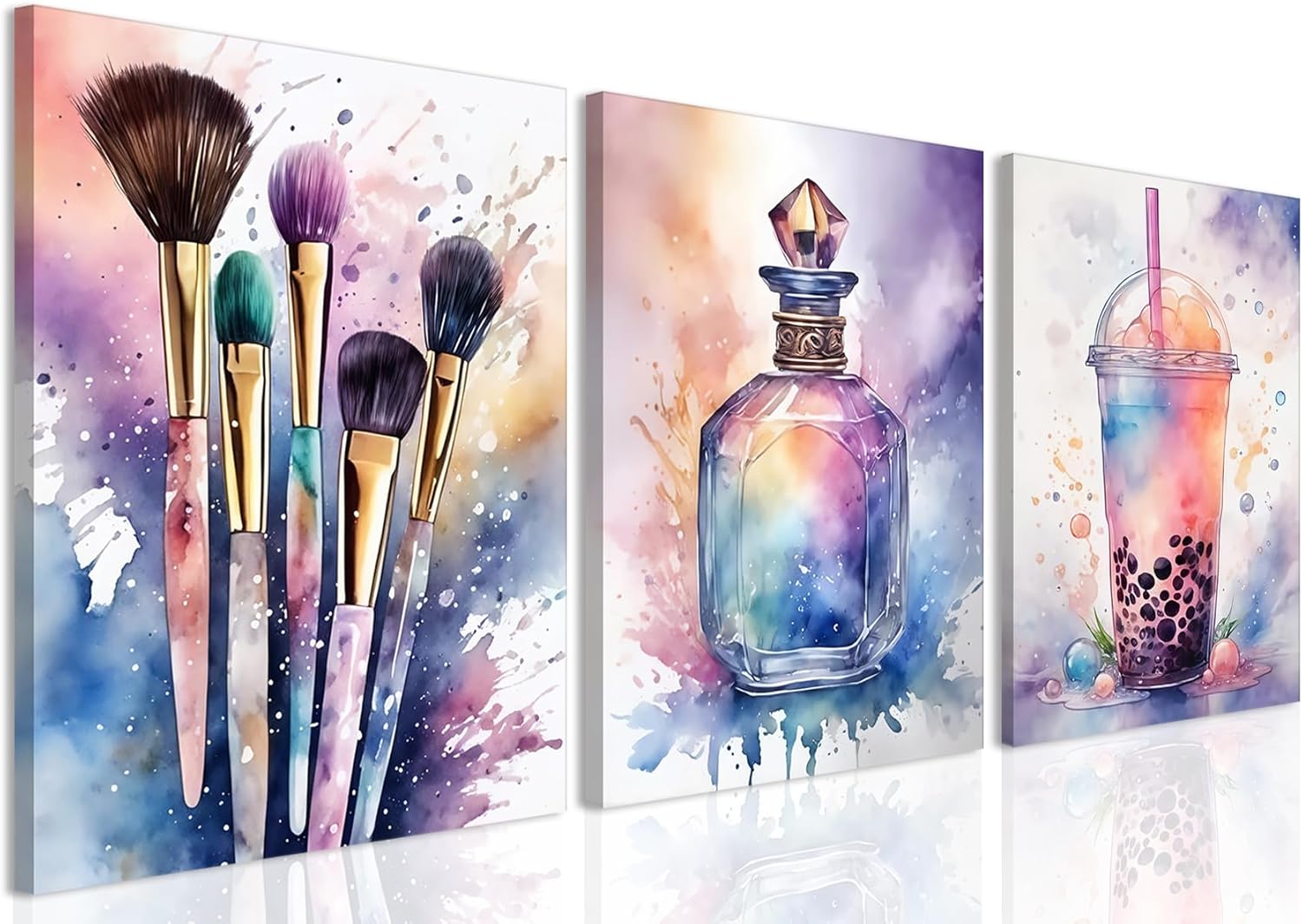 Skiennix Framed Wall Art Set | Colorful Fashion Makeup & Perfume Prints | 12x16 Inch Aesthetic Decor