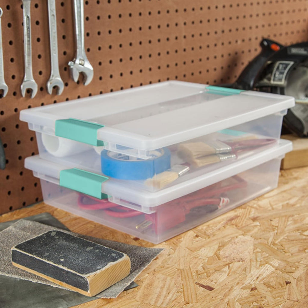 Sterilite 6-Pack Clip Box | Stackable Clear Plastic Bins with Latching Lids - Ideal for Arts, Crafts, and Office Organization