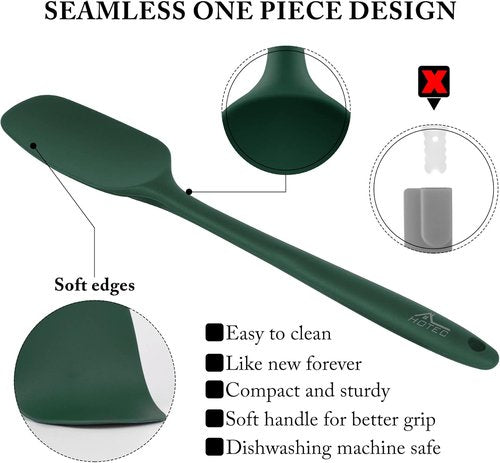 HOTEC Silicone Rubber Spatula Set - 600℉ Heat Resistant, BPA-Free, Dark Green | Set of 5 for Non-Stick Cookware