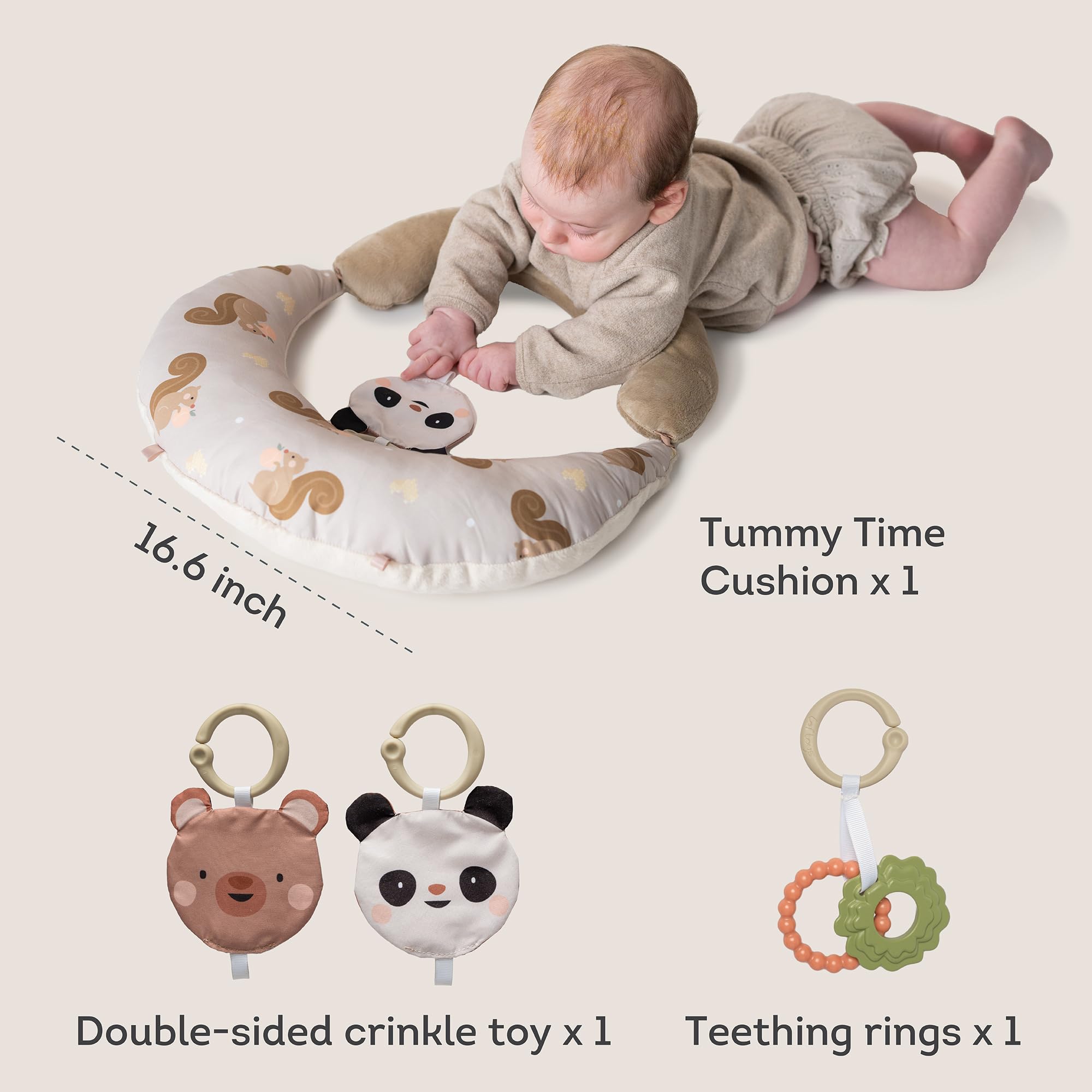 Taf Toys Tummy Time Support, 2-Stage Baby Toy for Newborns 0-6M, Crinkle Toy & U-Shape Design, Strengthens Neck/Back Muscles, Comfortable Baby Essentials & Must-Haves Montessori Toy for Infant Newborn