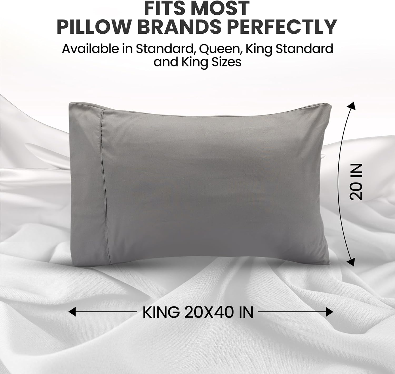 Utopia Bedding King Pillow Cases - 2 Pack | Soft Brushed Microfiber, Fade Resistant | 20 X 40 Inches, Grey