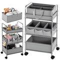 Honeydak 2in1 Baby Diaper Caddy Organizer Cart 3 Tier Large Capacity Metal Utility Bedside Rolling Cart with Divider Newborn Registry Nursery Essential Must Have Crib Bedroom Baby Shower(Gray)