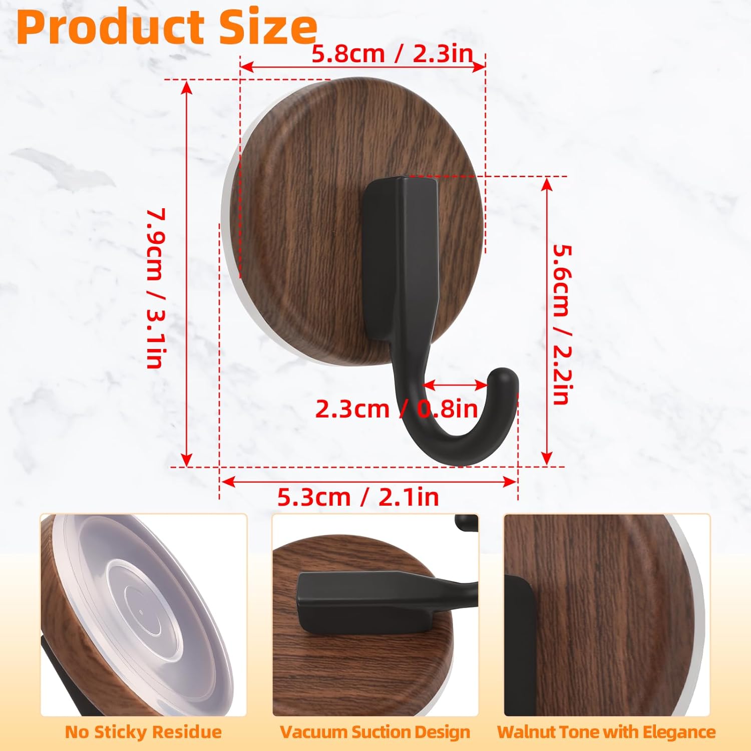 Walnut Wreath Hanger - Upgraded Suction Cup Hook for Doors & Windows | 2 Pack for All Seasons