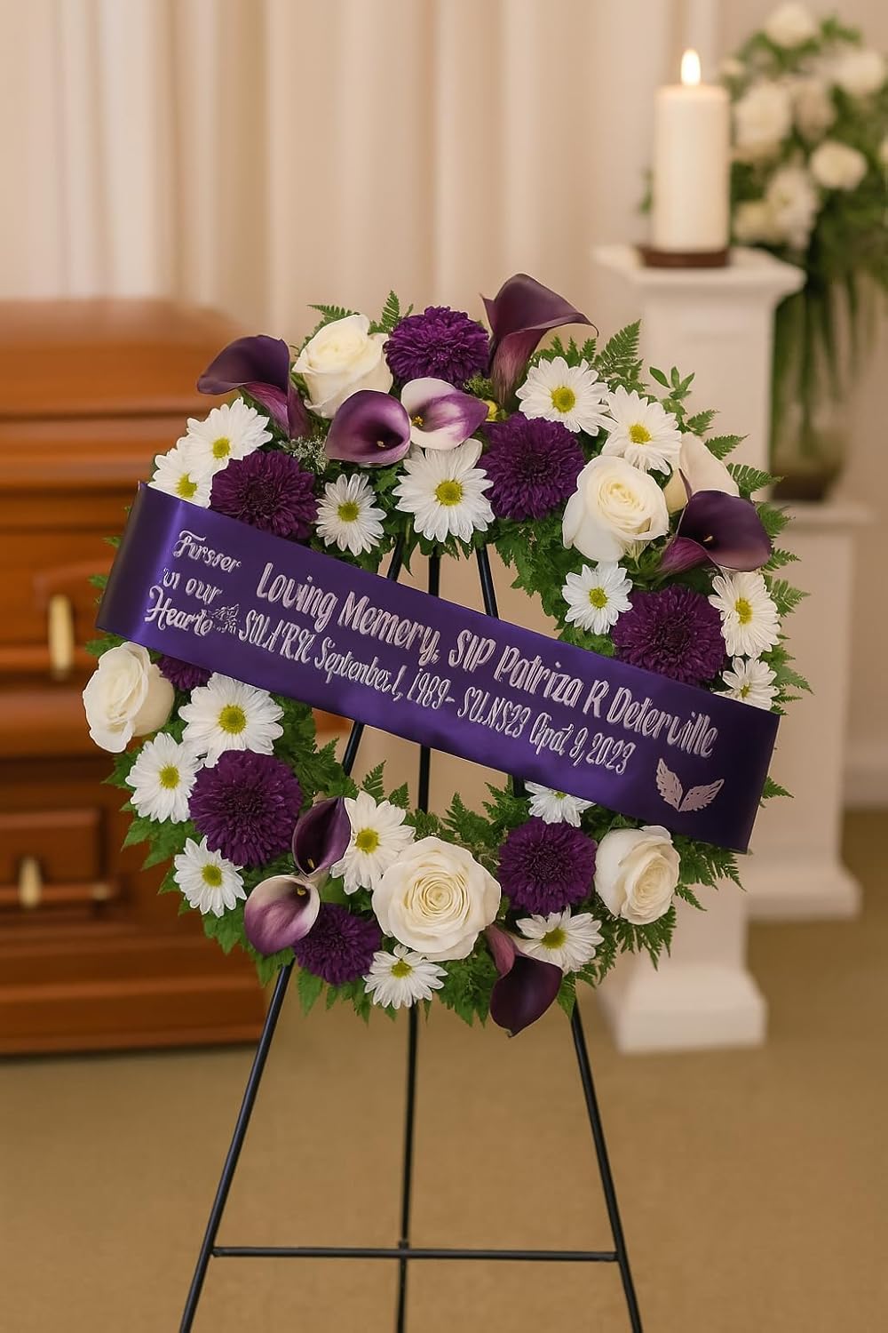 Regine Switzerland Personalized Memorial Funeral Sash - In Loving Memory for Casket or Wreath (White)