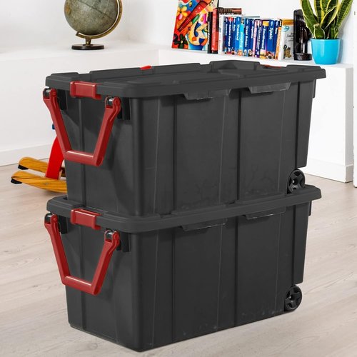 Heavy-Duty Plastic Storage Bins by [Brand Name] - 40 Gallon Capacity, Stackable with Durable Lids & Secure Latching Buckles | 2 Pack