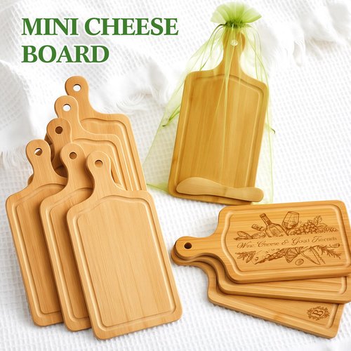Nuenen 20 Pcs Mini Wooden Charcuterie Board Bulk, Small Wood Cutting Board for Crafts Laser Engraving with Knives Organza Bags Wedding Baby Shower Favors Gift (Square,Bamboo Color)