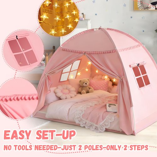 Jiangcha Full Size Kids Play Tent, Indoor Privacy Canopy Teepee for Boys & Girls, Portable Dark Room Sleeping Tent for Bedroom Floor Camping