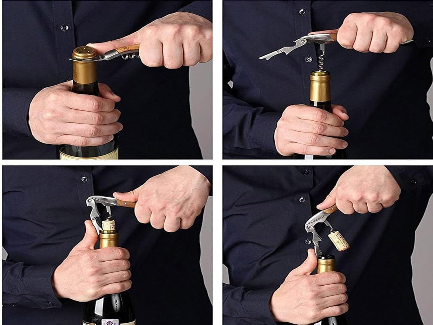 Professional Waiter Corkscrew Wine Key for Bartenders Set of 3,With Long Rosewood Handle Stainless Steel Handle Wine Opener for Bar Restaurant Waiters, Sommelier, Bartend (Long Wood 3 Packs)
