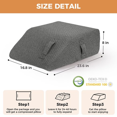 BIEEZZK Leg Pillow Elevation Blood Circulation, Leg Elevating Pillows for After Surgery, Sleeping, Memory Foam Wedge Pillow for Legs Swelling, Foot Knee Pillow for Back Pain, 23.6×16.8×8in, Dark Grey