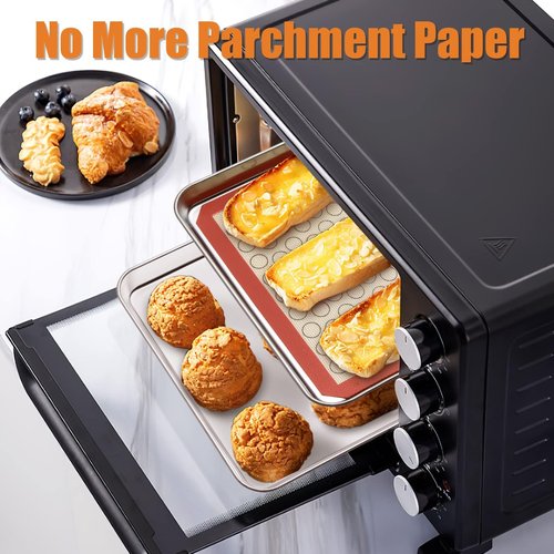Deedro Baking Sheet Set - Stainless Steel Cookie Pan with Silicone Mats | 10 x 8 Inch, Non-Toxic, Easy Clean