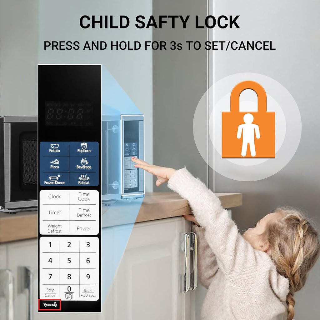 Smad 0.7 Cu.Ft Mini Microwave - 700W Compact Countertop with Removable Turntable & Child Lock | Stainless Steel