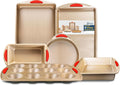 Perlli Baking Kit - Nonstick Gold Steel Oven Set with Silicone Handles | 6-Piece Bakeware Set