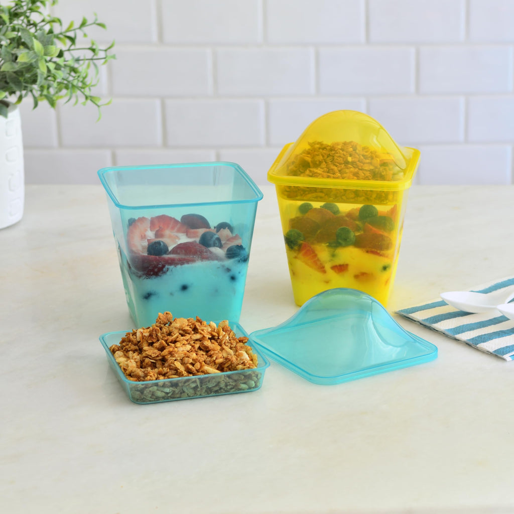 Youngever 7 Sets Plastic Parfait Cups, Reusable Dessert Cups with Lids and Inserts, Medium 8 Ounce, Spill and Leak Proof
