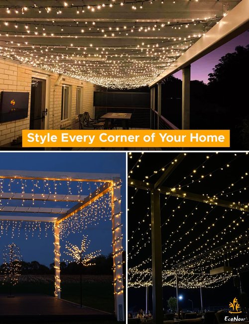 EcoNour 41 Ft 1000 LED Cluster Twinkle Lights for Christmas Tree, 8 Modes String Lights for Decoration with Timer and Memory Function, Ambient Warm White Fairy Lights for Magical Home & Garden Decor