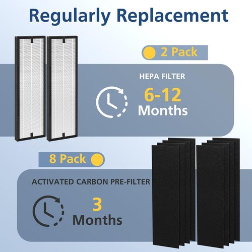 NEA-F1 HEPA Replacement Filter for Eureka NEA120 Air Puri-fier and for Toshiba Smart WiFi Air Puri-fier CAF-W36USW - 2 Pack NEA-F1 HEPA Filter with 8 Pack NEA-C1 Carbon Filter