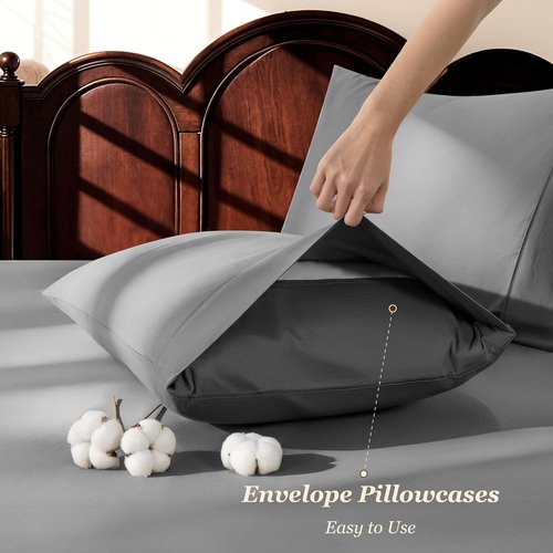 LBRO2M 100% Cotton Queen Sheet Set - 1000 Thread Count, Deep Pocket, Soft Dark Grey Bedding | 4 Pieces