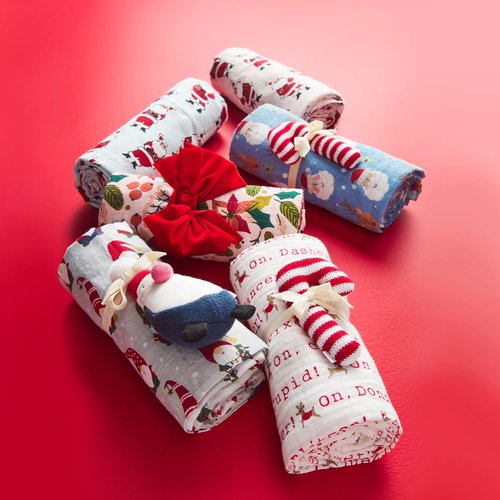 Mud Pie Vintage Christmas Santa Swaddle, Pink, 47" x 47"