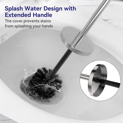 DOWRY Stainless Steel Freestanding Toilet Bowl Brush and Holder with Long Handle for Bathroom Storage Organization,Sturdy Deep Cleaning Toilet Bowl Cleaner Brush,Nickel Brushed SS304-3