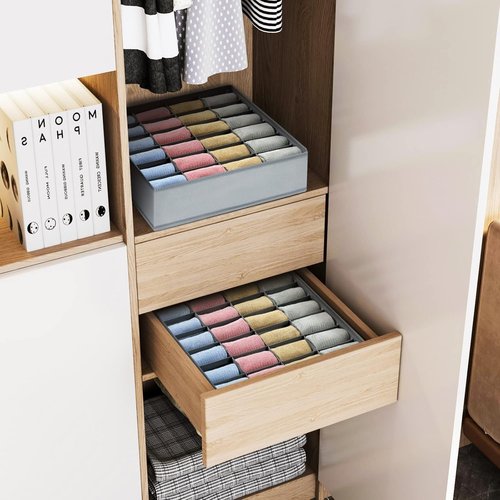 Joyoldelf Sock Organizer - 24 Cell Drawer Divider for Socks, Ties & Belts | Grey Storage Solution