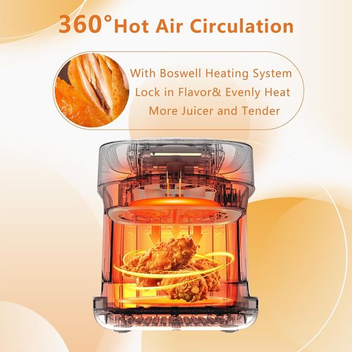 BOSWELL 7.5QT Glass Air Fryer - Transparent Fry Bowl, Temperature Control & Dishwasher Safe Design