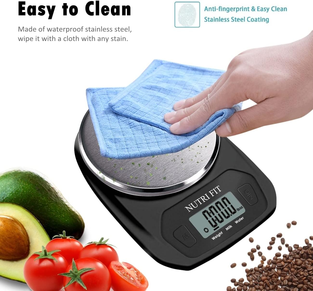 NUTRI FIT Digital Food Scale - Accurate Weight Measurement in Grams & OZ | Stainless Steel, Black